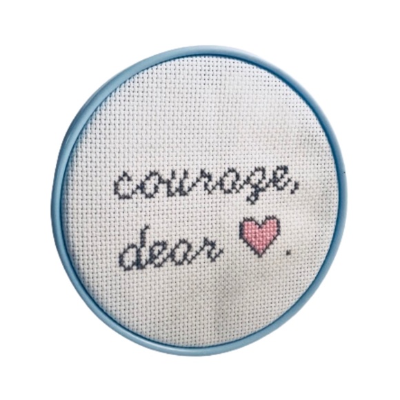 ✨NEW Handmade Framed Cross stitch wall art C.S. Lewis Narnia Courage Dear Heart - Picture 1 of 2